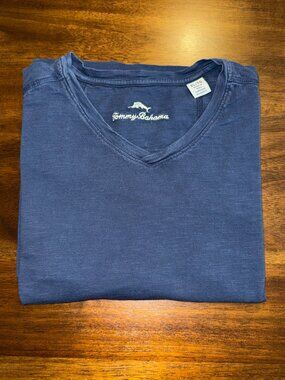 Tommy Bahama T-Shirt Men's Size XL Navy Blue V Neck Short Sleeve Solid Cotton